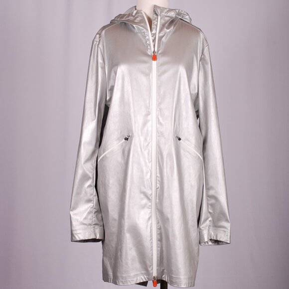 EUC Save the Duck Hooded Siver Raincoat, Sz - 4 (L/XL) - Picture 3 of 7